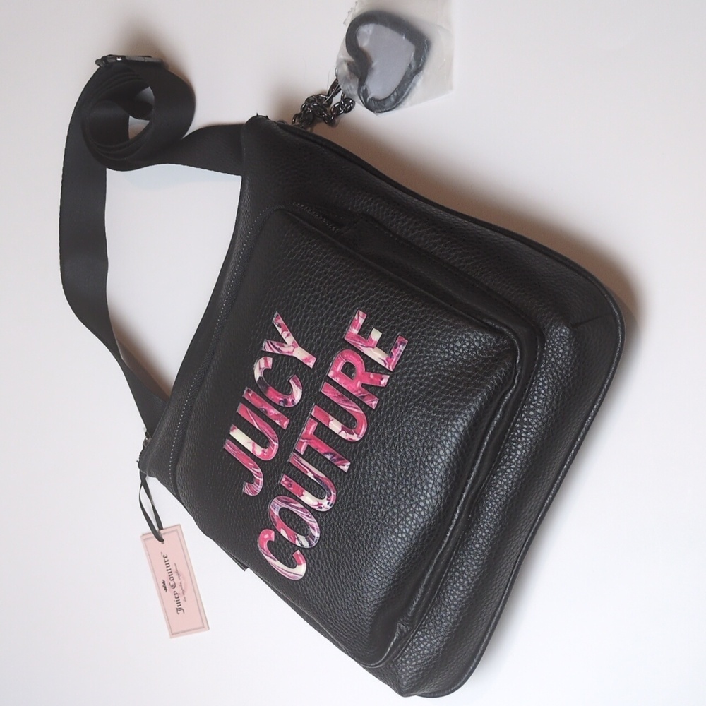 Juicy Couture All Nighter Black Vegan Leather Adjustable Strap Crossbody Bag NWT - Picture 15 of 17